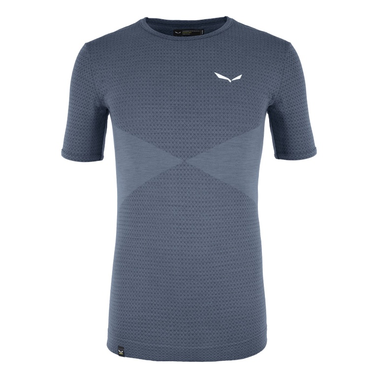 Salewa Funkcjonalna bielizna termiczna T-shirt Zebru Warm (Merino, 4-kierunkowy stretch, ciepły) niebieski dżins mężczyźni